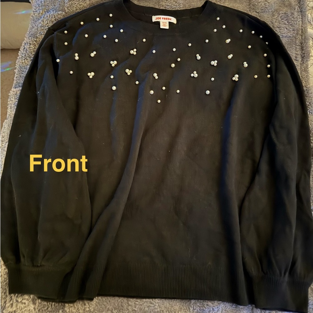 Joe Fresh Black Crewneck Sweater with Pearl Accents